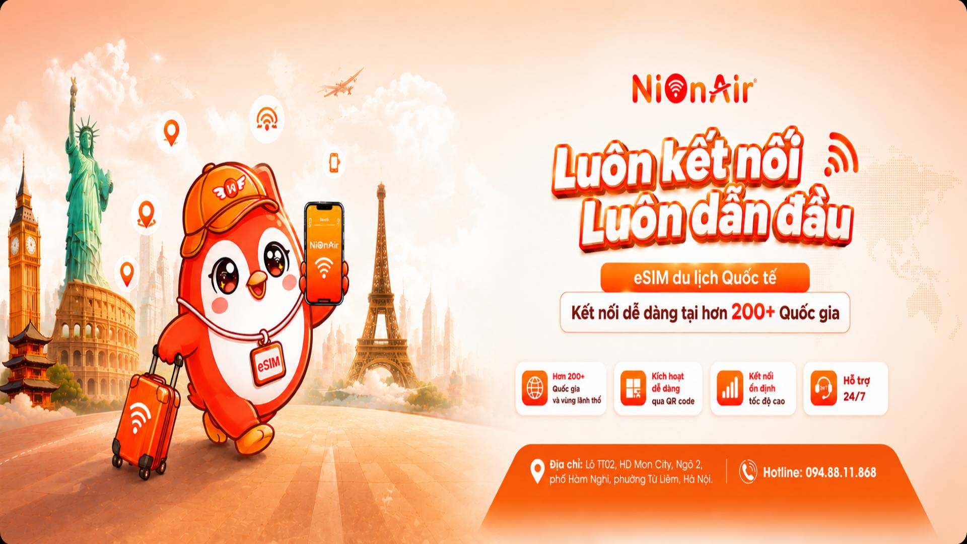 NIONAIR - Đơn vị cung cấp eSIM du lịch Quốc tế uy tín hàng đầu