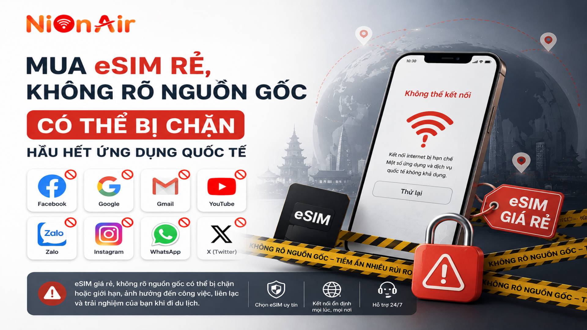 eSIM giá rẻ không rõ nguồn gốc tiềm ẩn nguy cơ bị chặn MXH