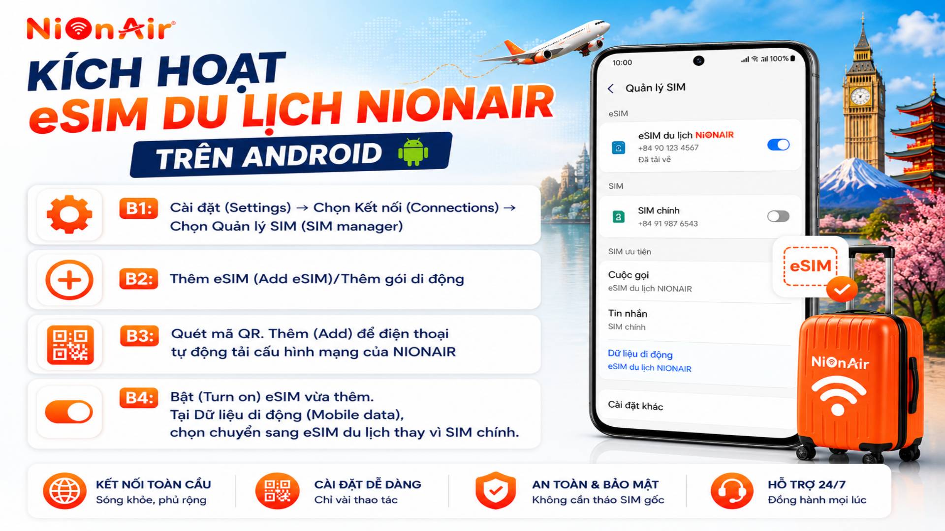 4 bước kích hoạt eSIM du lịch NIONAIR trên Android dễ dàng, đơn giản