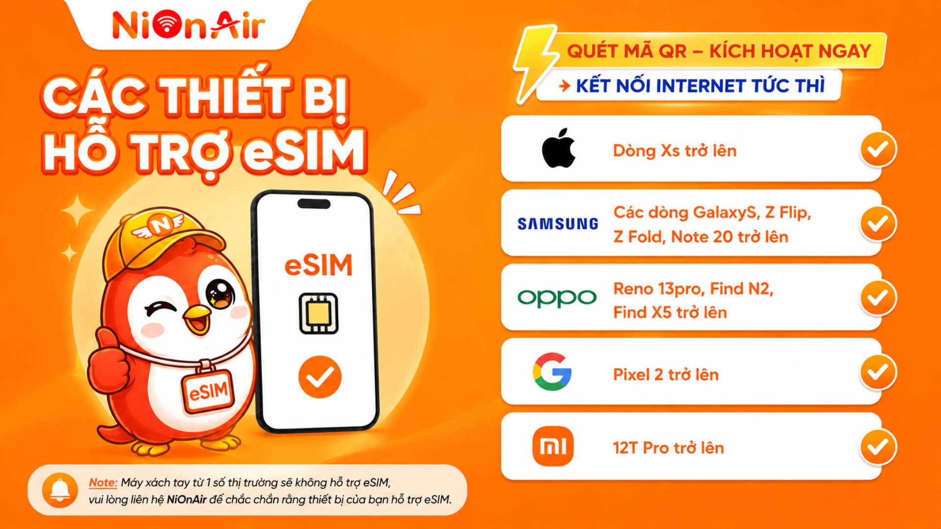 Checklist các dòng thiết bị hỗ trợ eSIM du lịch