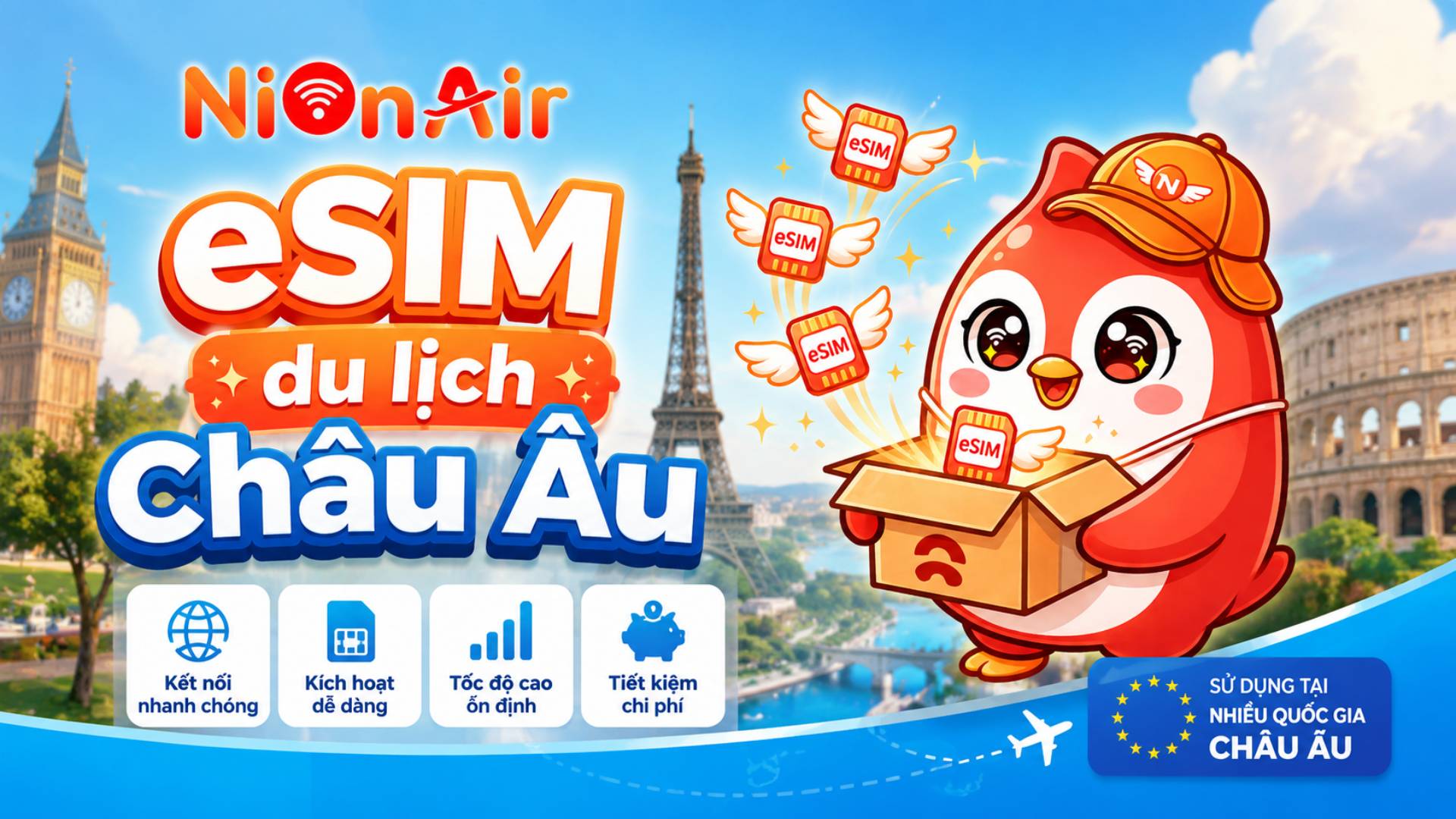 eSim du lịch châu Âu tiện lợi