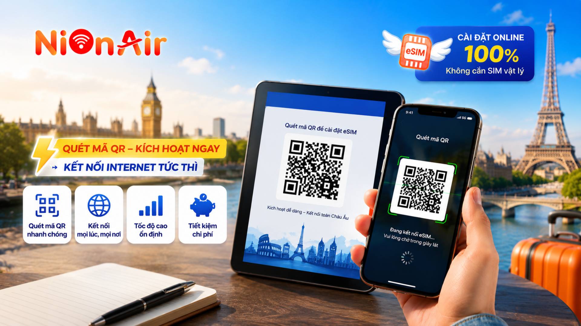 Nhận mã QR nhanh chóng, kích hoạt sử dụng eSIM du lịch Châu Âu dễ dàng