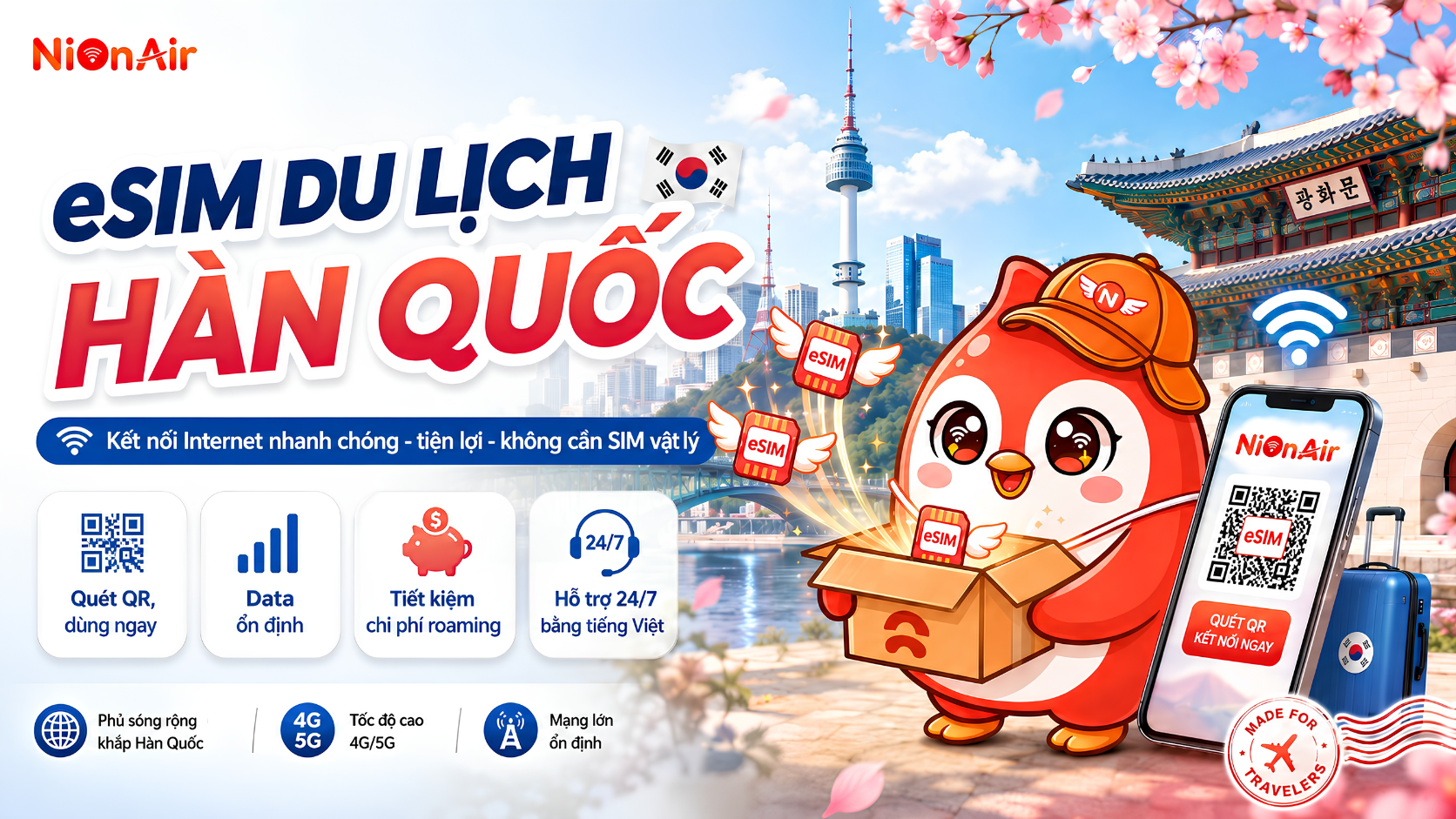 eSIM du lịch Hàn Quốc tự túc giá rẻ, tiện lợi, kết nối thả ga